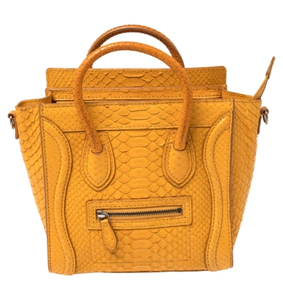 Pre-owned Celine Yellow Python Nano Luggage Tote