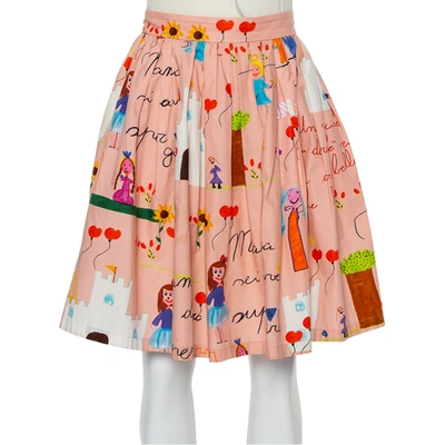 Pre-owned Dolce & Gabbana Pink Crayon Printed Cotton Pleated Mini Skirt Xs