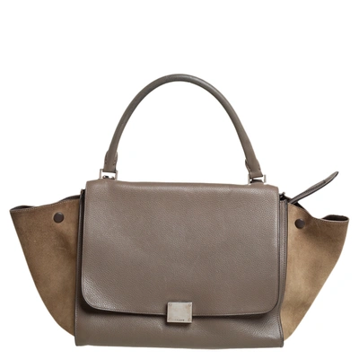 Pre-owned Celine Brown/grey Leather And Suede Medium Trapeze Top Handle Bag
