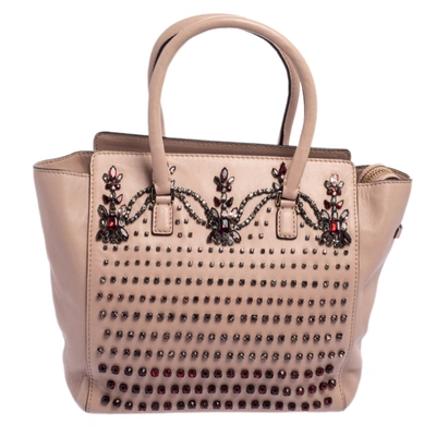 Pre-owned Valentino Garavani Light Pink Leather Crystal Embellished Zip Tote