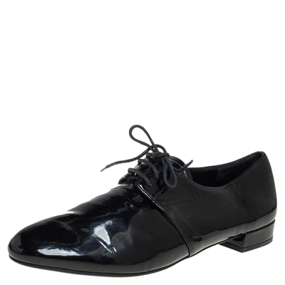 Pre-owned Prada Black Patent Leather Lace Up Oxford Size 38