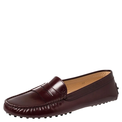 Pre-owned Tod's Burgundy Leather Penny Slip On Loafers Size 40