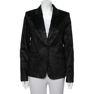 Pre-owned Alice And Olivia Black Devore Button Front Blazer L