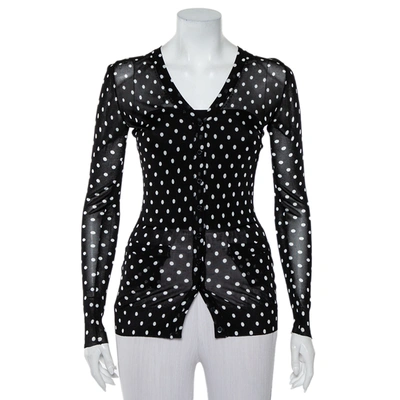 Pre-owned Dolce & Gabbana Black Polka Dot Knit Button Front Cardigan Xs