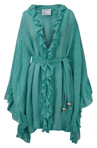 Lisa Marie Fernandez + Net Sustain Anita Ruffled Linen-blend Gauze Robe In Turquoise Gauze