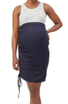 Stowaway Collection Over Under Cinch Hem Maternity Skirt In Navy
