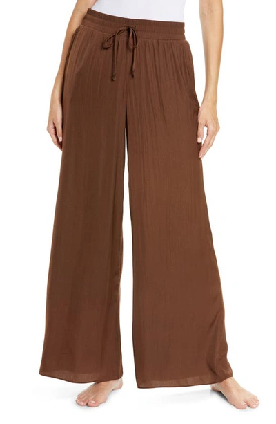 Socialite Washable Satin Wide Leg Pants In Chocolate ModeSens