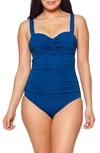 Bleu By Rod Beattie Kore Shirred Underwire One-piece Swimsuit In Navy Blue