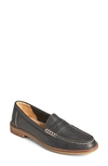 Sperry Seaport Leather Penny Loafer In Black Nubuck Leather
