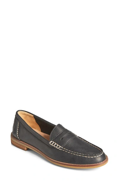 Sperry Seaport Leather Penny Loafer In Black Nubuck Leather