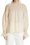 Merlette Majorelle Smocked Blouse In Light Beige