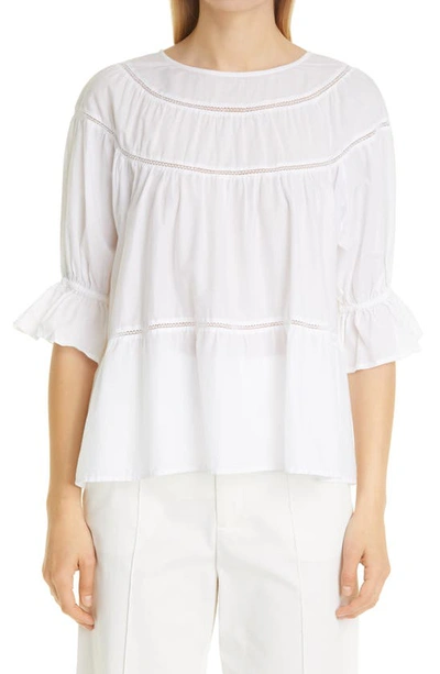 Merlette Sol Tiered Pima Cotton-lawn Blouse In White