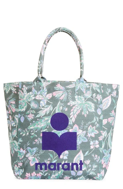 Isabel Marant Yenky Floral Logo Canvas Tote In Dark Green