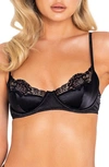 Roma Confidential Lace Trim Satin Underwire Bra & Thong Set In Black