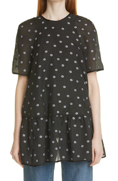 Cecilie Bahnsen Susi Floral Jacquard Top In Black/ White