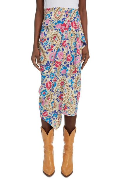 Isabel Marant Bree Floral Asymmetric Drape Stretch Silk Skirt In Multicolor