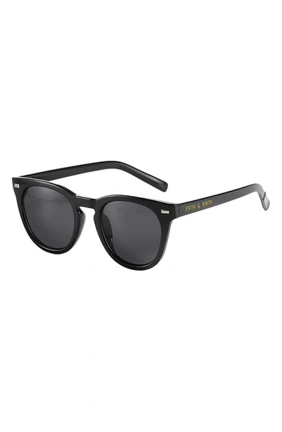 Fifth & Ninth Raleigh 55mm Round Sunglasses In Black/ Black