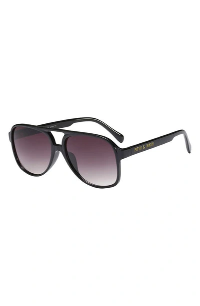 Fifth & Ninth Kingston Aviator 60mm Oval Sunglasses In Black/ Black