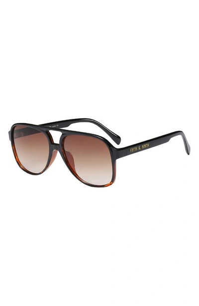 Fifth & Ninth Kingston Aviator 60mm Oval Sunglasses In Black/ Torte/ Brown