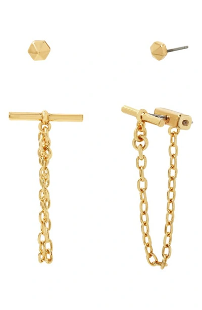 Allsaints Stud & Toggle Chain Front To Back Earrings In Silver Tone Or Gold Tone, Set Of 2