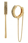 Allsaints Chain Drop Pave Huggie Hoop Earrings In Gold Tone