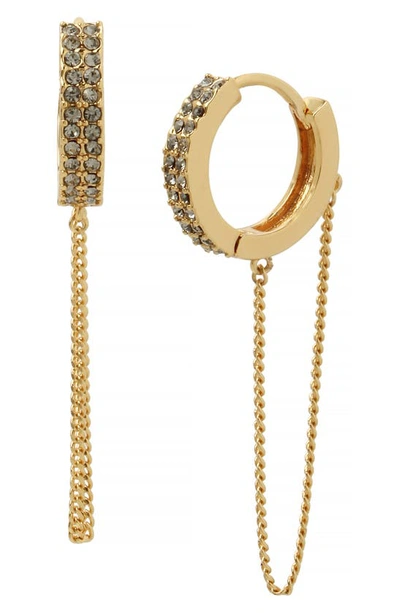 Allsaints Chain Drop Pave Huggie Hoop Earrings In Gold Tone