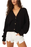 Free People Found My Friend Black Bouclé Cotton-blend Cardigan