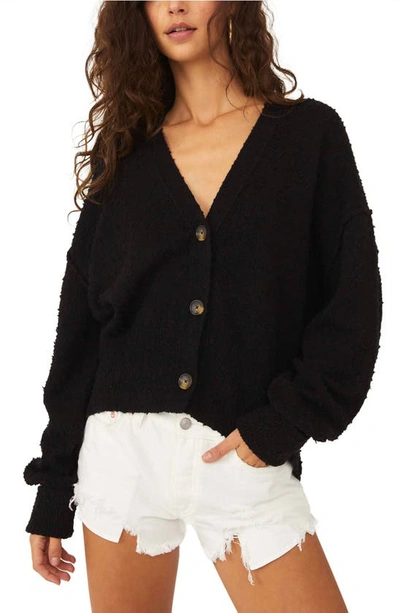 Free People Found My Friend Black Bouclé Cotton-blend Cardigan