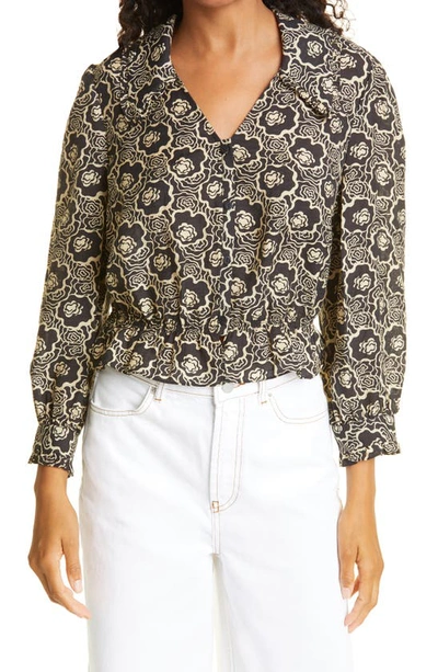 Ba&sh Womens Noir 0100 Gwen Floral-print Puff-sleeved Woven Top L In Black