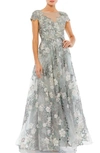 Mac Duggal Womens Embellished Metallic Evening Dress In Sea Mist