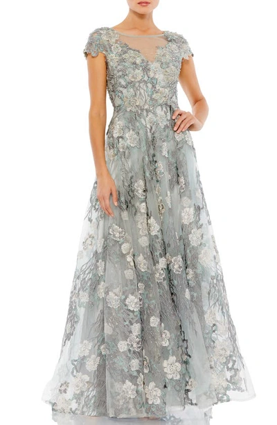 Mac Duggal Floral Embroidered & Embellished A-line Gown In Seamist