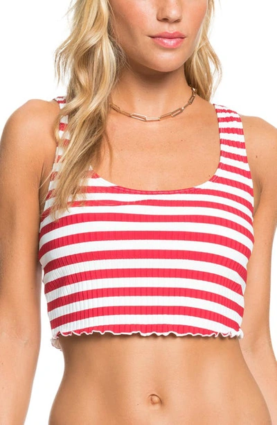 Roxy Hello July Cropped Tank Bikini Top In Poppy Red Vicky Stripes S