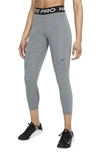 Nike Women's  Pro Mid-rise Crop Mesh-panel Leggings In Smoke Grey Heather/black/white