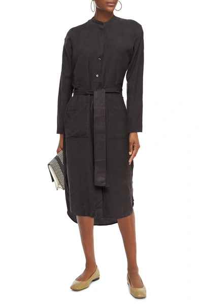 James Perse Belted Crepe De Chine Midi Dress In Charcoal