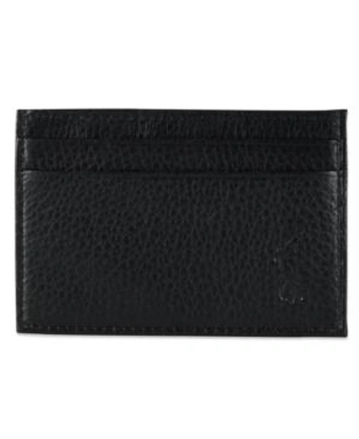 Polo Ralph Lauren Men's Wallet, Pebbled Credit Card Case And Money Clip In Black