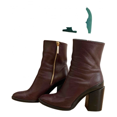 Pre-owned Dear Frances Leather Ankle Boots In Burgundy