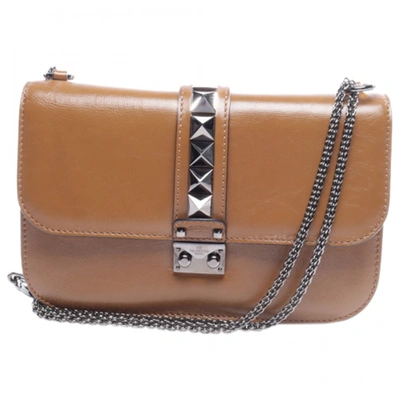 Pre-owned Valentino Garavani Glam Lock Leather Handbag In Brown