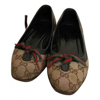 Pre-owned Gucci Cloth Ballet Flats In Brown