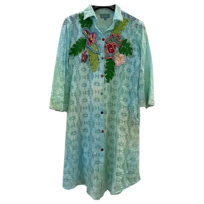 Pre-owned Antica Sartoria Mini Dress In Turquoise
