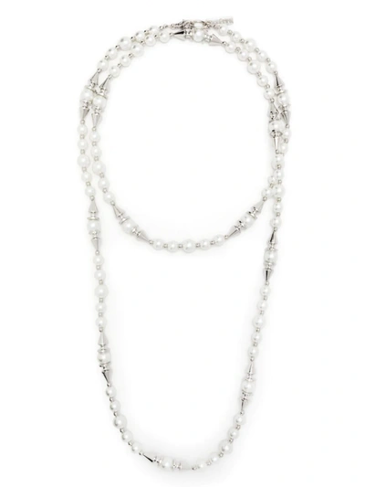 Junya Watanabe Spike Stud Pearl Layered Necklace In Silver