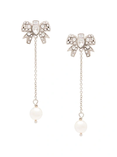 Miu Miu Pendant Earrings With Crystals And Pearls In Silber