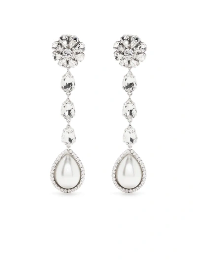 Alessandra Rich Silver-tone, Crystal And Faux Pearl Clip Earrings In Silver