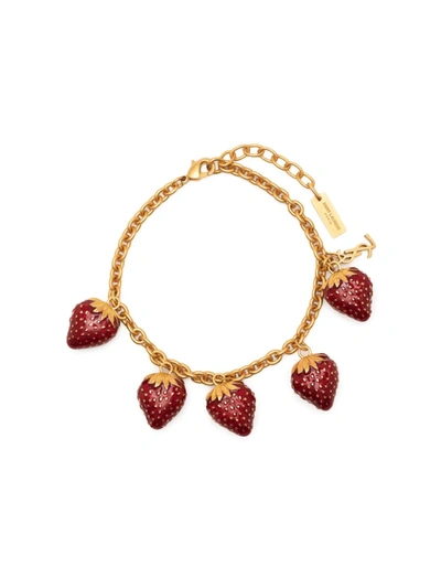 Saint Laurent Womens Gold/red Strawberry Brass And Enamel Bracelet M