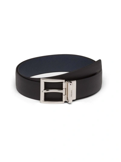 Prada Saffiano Leather Reversible Belt In Black