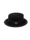 Ruslan Baginskiy Canotier Black Hat In Wool Felt Blend With Logo In 黑色