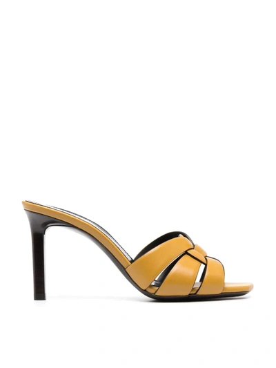 Saint Laurent Tribute Leather Sandals In Yellow