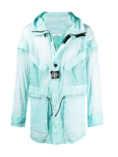 Stone Island Reflective Grid Drawstring Jacket In Green,light Blue