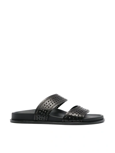 Alaïa Beaded Gladiator Flat Thong Sandals In Noir