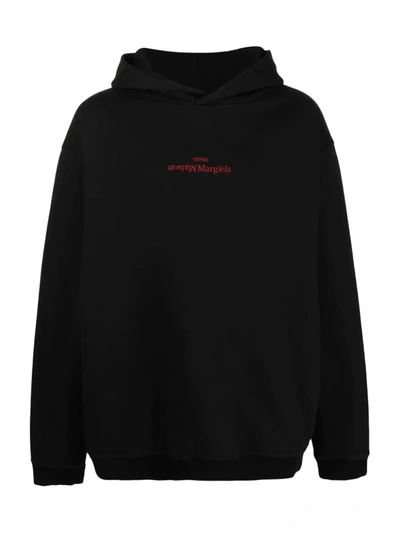 Maison Margiela Logo-embroidered Cotton-jersey Hooded Sweatshirt In Black