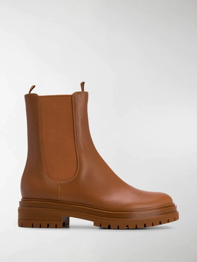 Gianvito Rossi Side Elastic Spliced Short Boots In Brown